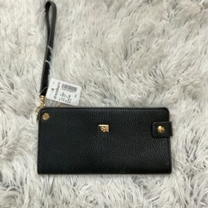 Dress Barn wristlet wallet black with gold plated hardware NWT